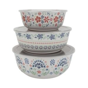 The Pioneer Woman Hattie 6-Piece Bamboo  Bowl Set with Lids, Multicolor NEW